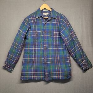Vintage Arrow Sport Shacket Shirt Jacket Men Medium Blue Green Plaid Quilt Lined